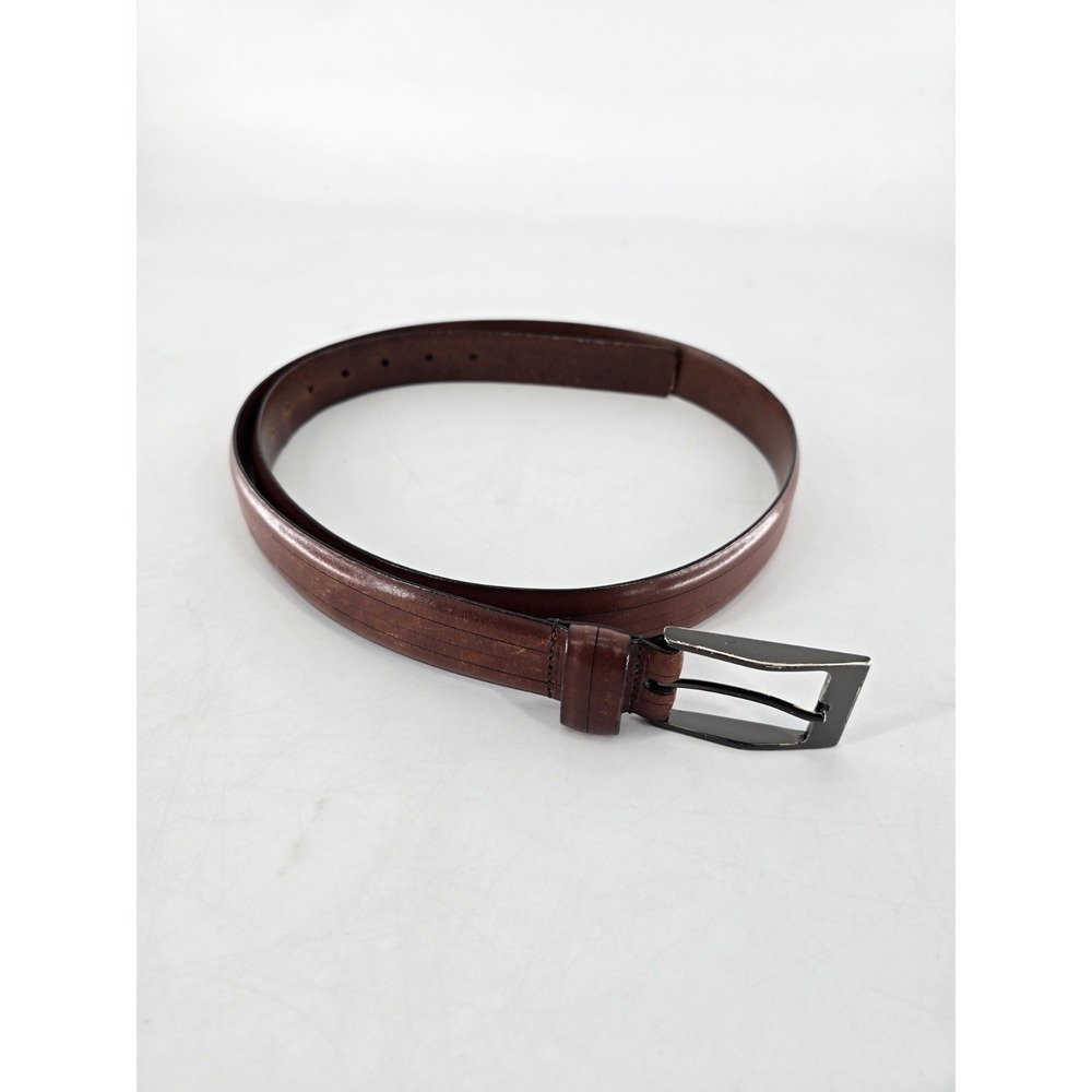 Tulliani Belt Mens 44 Italian Calfskin Brown with Silver-Tone Buckle Italy‎ VTG